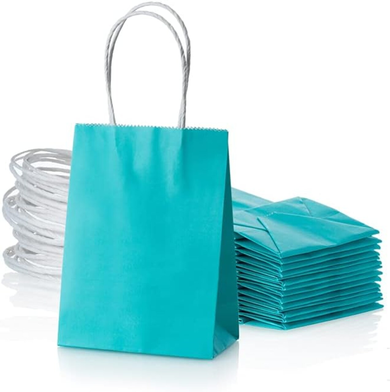 Small Turquoise Blue Paper Bag with Handle Party Favours Bag 6x4.5x2.5 inch for Baby Shower Birthday Wedding Recycled Bag, Pack of 24